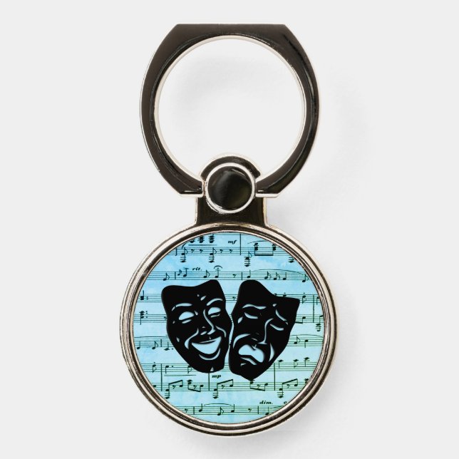 Blue Music Art Unites Theater Masks  Phone Ring Stand (Front)