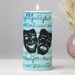 Blue Music Art Unites Theater Masks  Pillar Candle