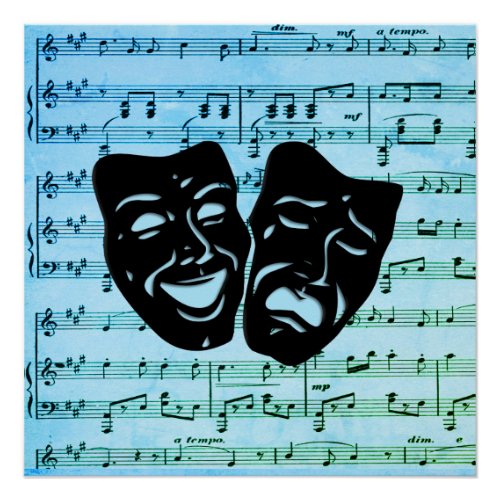Blue Music Art Unites Theater Masks Poster