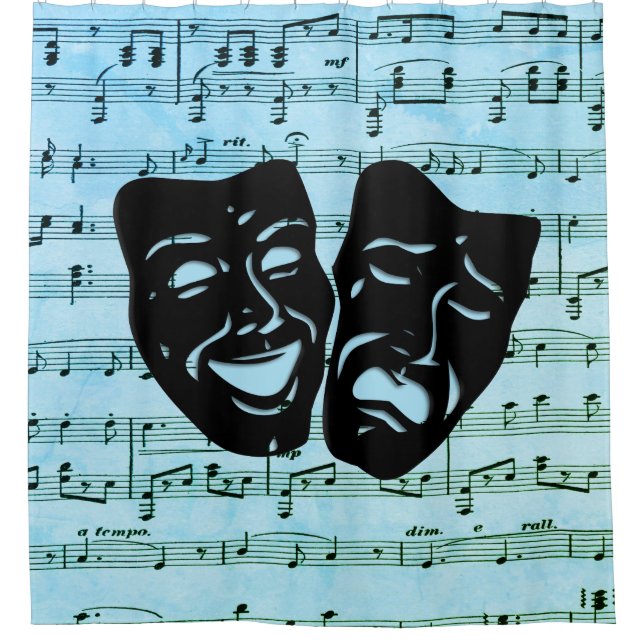 Blue Music Art Unites Theater Masks  Shower Curtain (Front)
