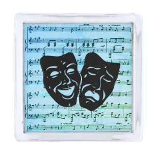 Blue Music Art Unites Theater Masks  Silver Finish Lapel Pin