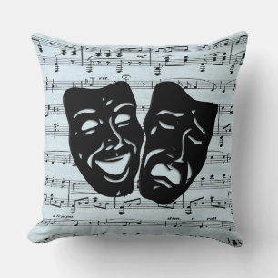 Blue Music Art Unites Theater Masks  Throw Pillow