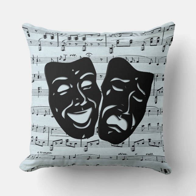 Blue Music Art Unites Theater Masks  Throw Pillow (Front)