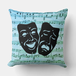 Blue Music Art Unites Theater Masks Throw Pillow