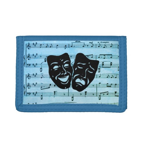 Blue Music Art Unites Theater Masks  Trifold Wallet