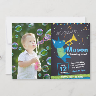 Blue Music Birthday Invitation with photo