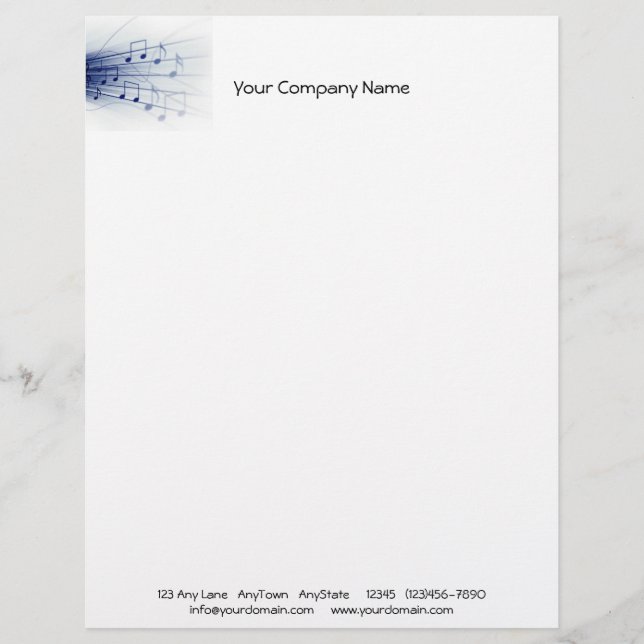 Blue Music Explosion on White Background Letterhead (Front)