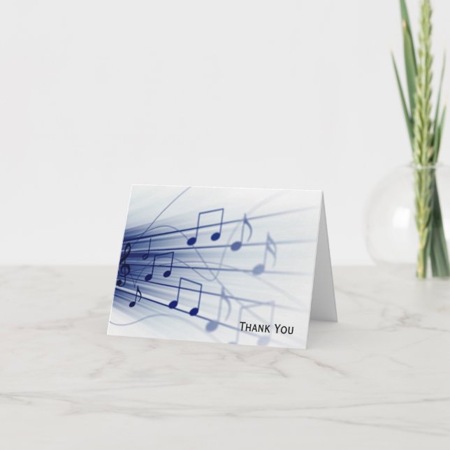 Blue Music Explosion on White Thank You Card (Front)