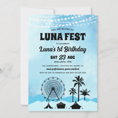 Blue Music Festival Birthday Invitation