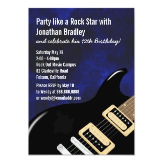 Blue Music Guitar Rock Star Birthday Invitation
