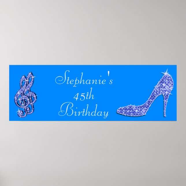 Blue Music Note and Stiletto 45th Birthday Poster (Front)
