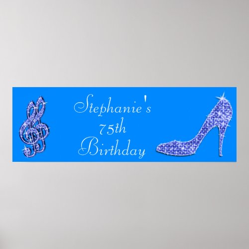Blue Music Note and Stiletto 75th Birthday Poster