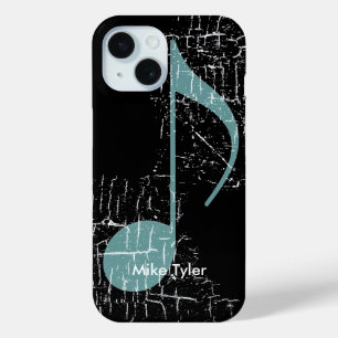 blue Music Note on black iPhone 15 Case