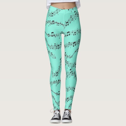 Blue music note Pattern musician  Leggings