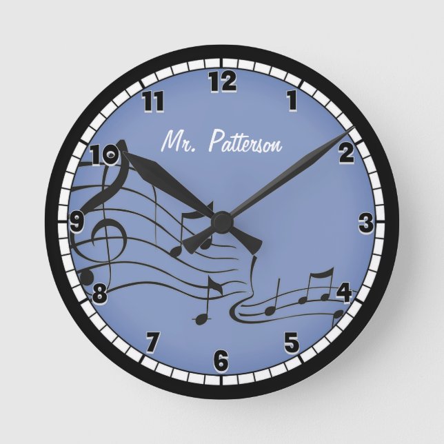 Blue Music Notes Custom Large Clock (Front)