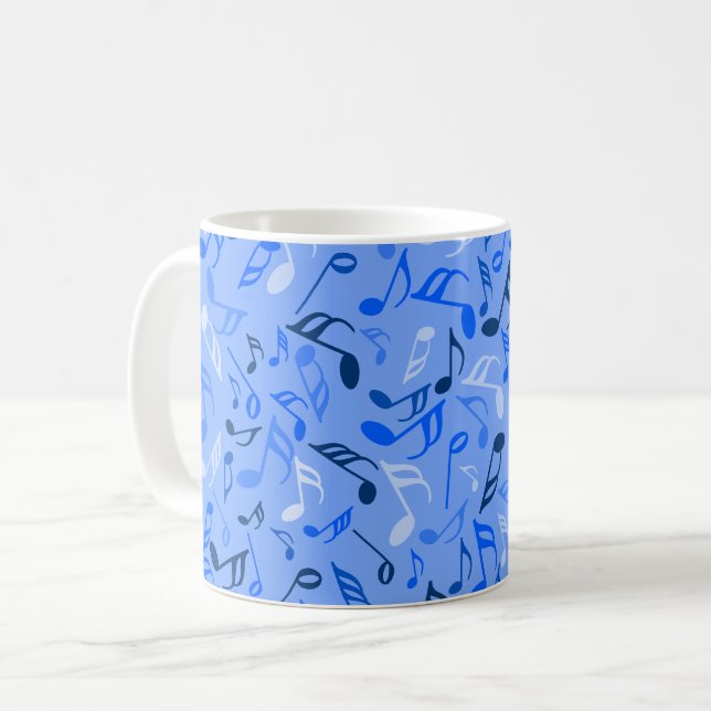 Blue Music Notes Folded Note Card Coffee Mug (Front Left)