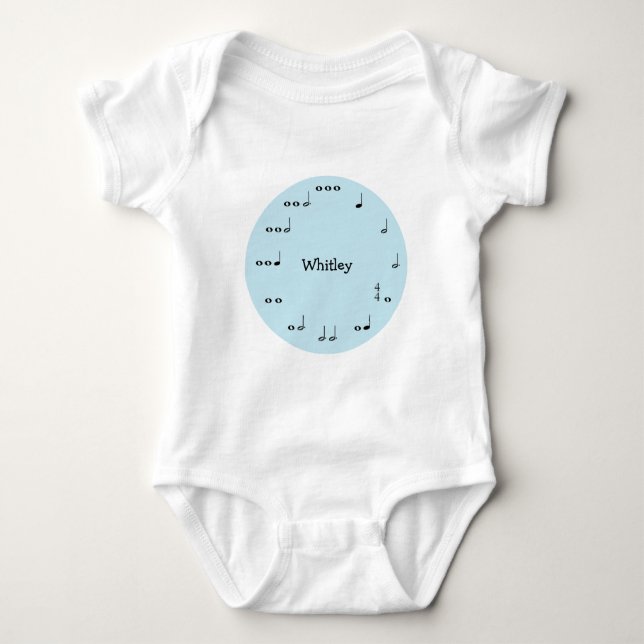 Blue Music Notes Personalized Baby Bodysuit (Front)