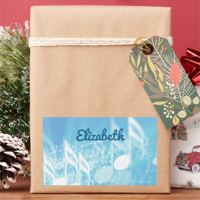Blue Music Personalized Rectangular Sticker (Holiday)