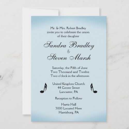Blue Music Theme Wedding Invitation