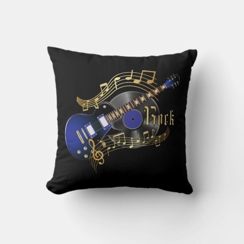 Blue Musical Guitar Throw Pillow