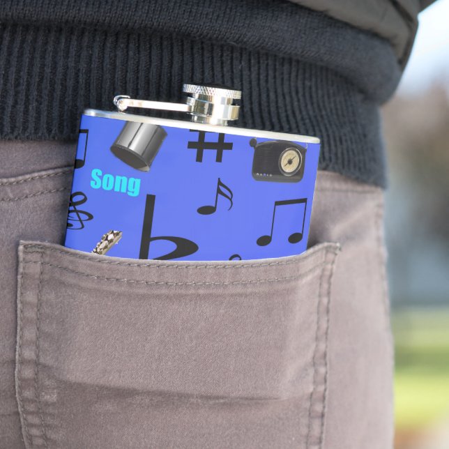 Blue Musical Notes And Instruments, Flask (In Situ)
