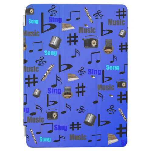 Blue Musical Notes And Instruments iPad Air Cover