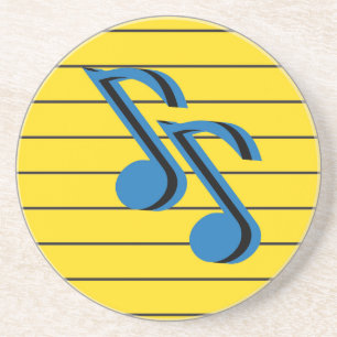 Blue musical notes on a notepad coaster