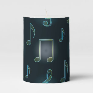 Blue Musical Notes Pillar Candle