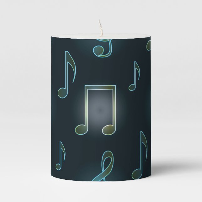 Blue Musical Notes Pillar Candle (Front)