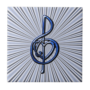 Blue Musical Treble Clef Heart Personalizable Art Ceramic Tile