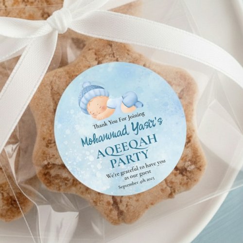 Blue Muslim Newborn Baby Boy Aqeeqah Classic Round