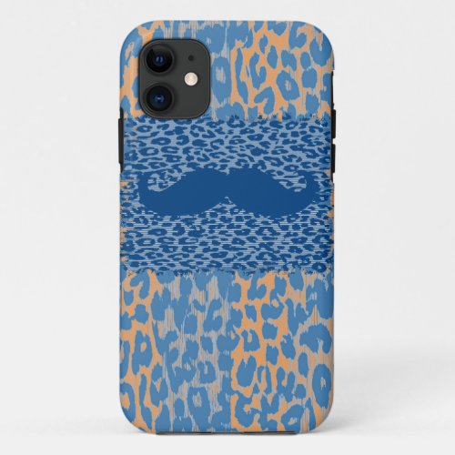 Blue Mustache and Leopard Print iPhone 11 Case