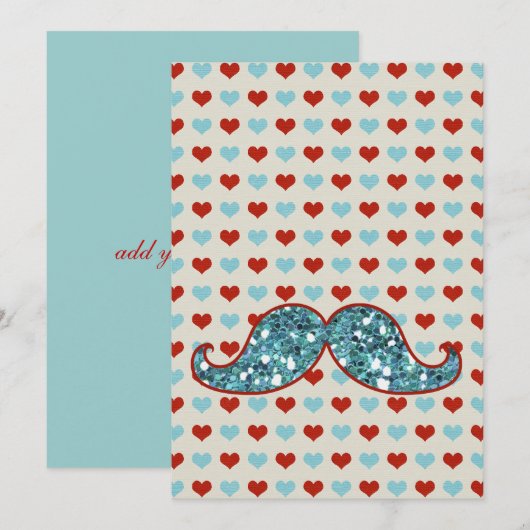 BLUE MUSTACHE AND RED HEARTS GLITTER (Front/Back)