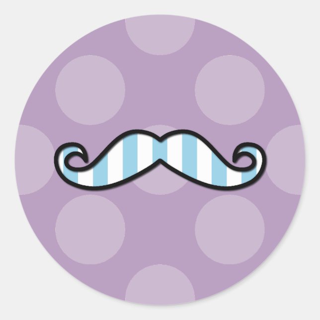 Blue Mustache, Curl Mustache, Stache, Polka Dots Classic Round Sticker (Front)