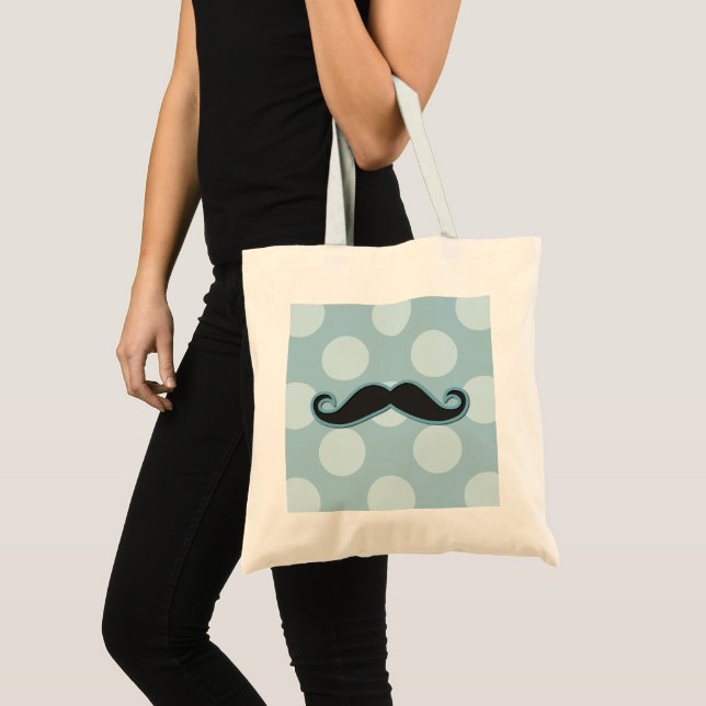 Blue Mustache, Curl Mustache, Stache, Polka Dots Tote Bag (Front (Product))