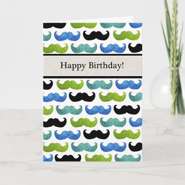 Blue Mustache pattern - Happy Birthday For Him Card (Front)