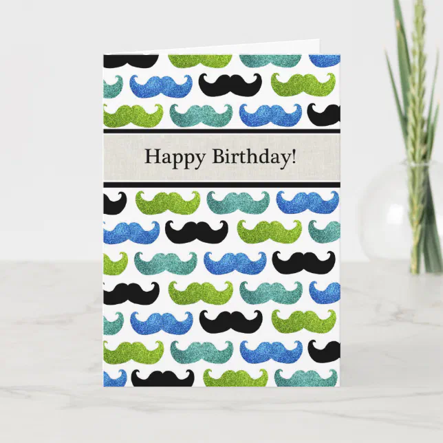 Blue Mustache pattern - Happy Birthday For Him Card | Zazzle