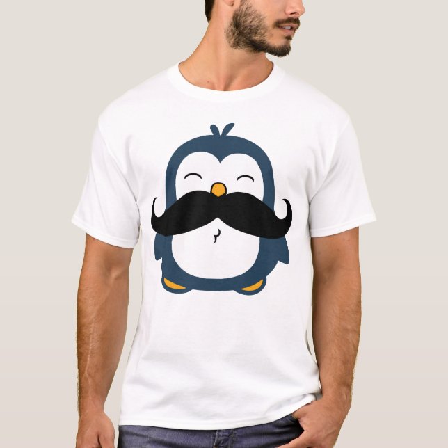 Blue Mustache Penguin T-Shirt (Front)