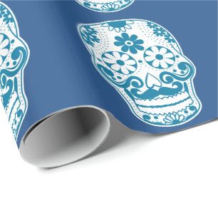 Blue Mustache Sugar Skull Wrapping Paper