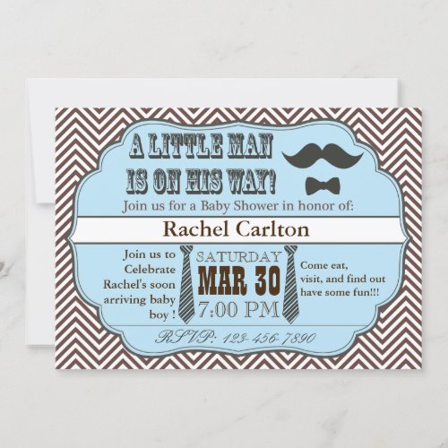 Blue Mustache &amp; Ties Baby Shower Invitations