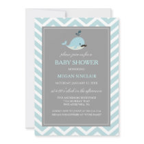 Blue Mustache Whale Boy Baby Shower Invitation