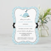 Blue Mustache Whale Cute Boy Baby Shower Invitation (Standing Front)