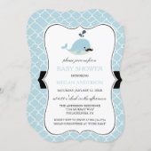 Blue Mustache Whale Cute Boy Baby Shower Invitation (Front/Back)