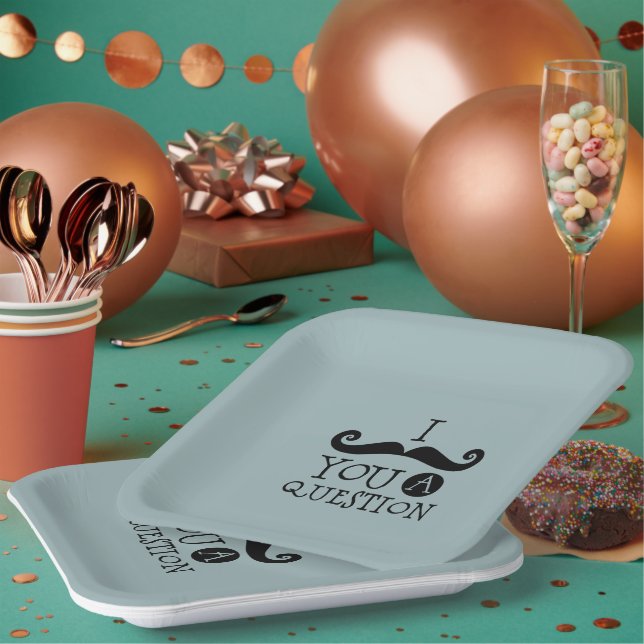 Blue Mustache You A Question Humor Father's Day Paper Plates (Multi)