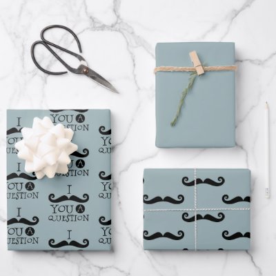 Blue Mustache You A Question Humor Father&#39;s Day Wrapping Paper Sheets