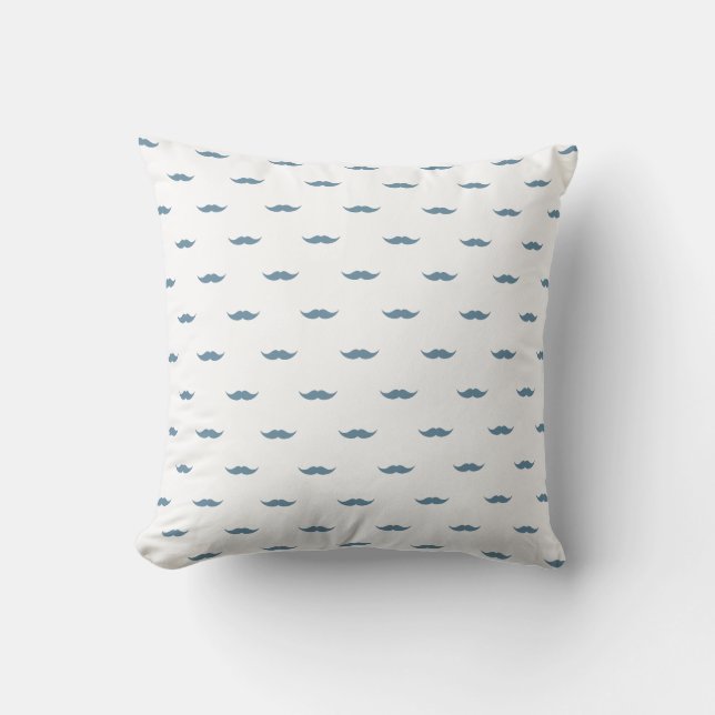 Blue Mustaches Throw Pillow (Front)