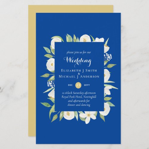 Blue Mustard Green Floral Budget Wedding Invite A9