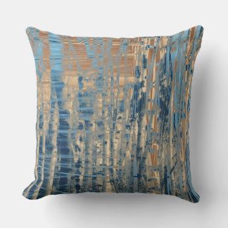 Blue Muted Orange Yellow Streaked Birch Trees Outdoor Pillow