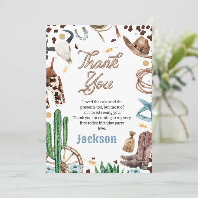 Blue My First Rodeo 1st Birthday Thank You Card | Zazzle