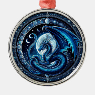 Blue Mystical Chinese New Year of the Dragon 2024 Metal Ornament